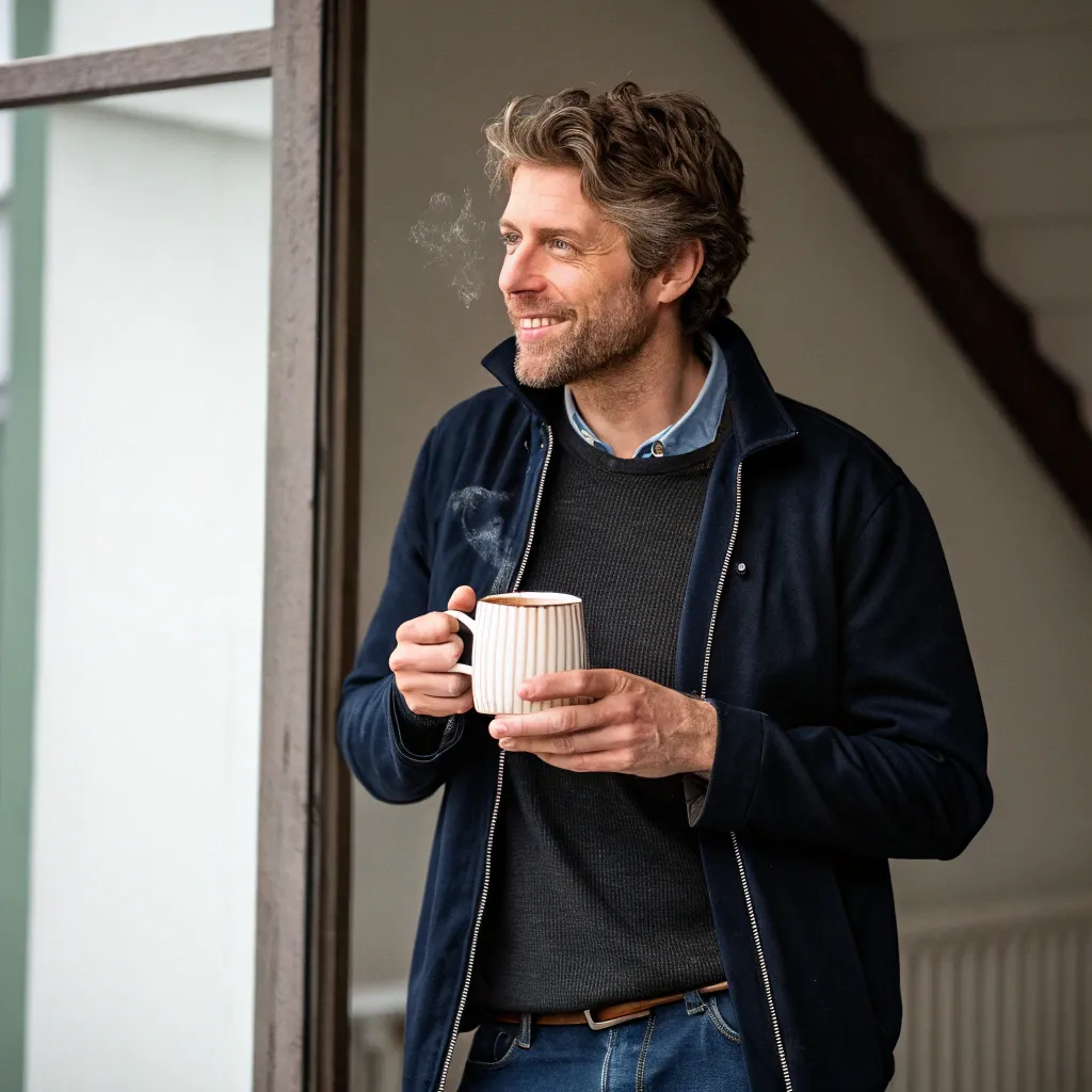 Michael Smith holding a coffee mug